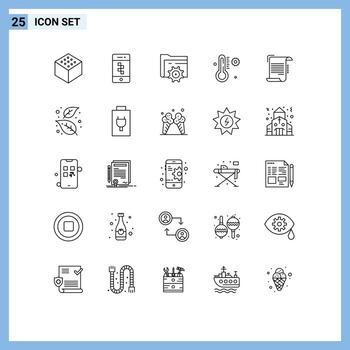 Paquete de 25 líneas de interfaz de usuario de signos y símbolos modernos de directrices, informe de engranajes, elementos de diseño de vectores editables meteorológicos