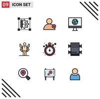 9 iconos creativos signos y símbolos modernos de reloj de bolsillo aplicación multitarea red humana elementos de diseño vectorial editables vector