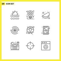 User Interface Pack of 9 Basic Outlines of summer transaction design flow india Editable Vector Design Elements