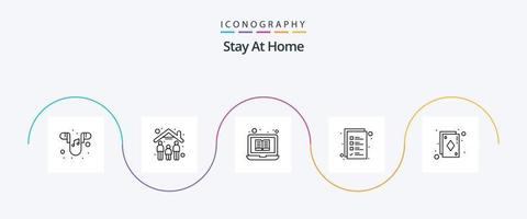 Stay At Home Line 5 Icon Pack Including game. cards. laptop. ace. work items