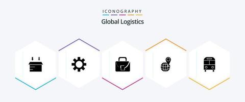 paquete de iconos de 25 glifos de logística global que incluye entrega. auto. trabajador. mundo. localización vector