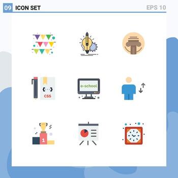 Pack of 9 creative Flat Colors of e develop printer css code Editable Vector Design Elements