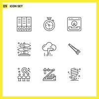 Group of 9 Modern Outlines Set for left cloud center signpost road Editable Vector Design Elements