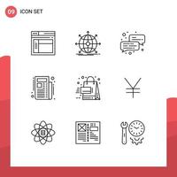 Outline Pack of 9 Universal Symbols of sales sales web subscribe news Editable Vector Design Elements