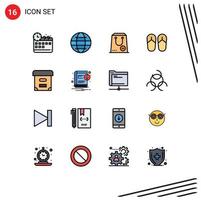 Modern Set of 16 Flat Color Filled Lines Pictograph of documents archive e sandal beach Editable Creative Vector Design Elements