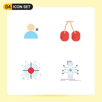 Group of 4 Modern Flat Icons Set for discover people target cherry focus data Editable Vector Design Elements
