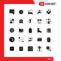 Pack of 25 Modern Solid Glyphs Signs and Symbols for Web Print Media such as arrow lunch bed serve waiter Editable Vector Design Elements