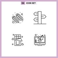 Mobile Interface Line Set of 4 Pictograms of food winter india holiday love Editable Vector Design Elements