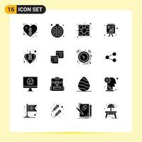 Pack of 16 creative Solid Glyphs of heart business report pomegranate powerpoint analytics Editable Vector Design Elements