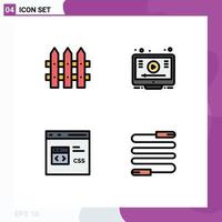 Mobile Interface Filledline Flat Color Set of 4 Pictograms of construction css learn youtube development Editable Vector Design Elements