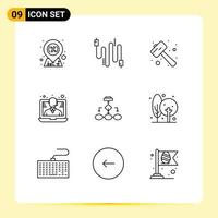 9 iconos creativos signos y símbolos modernos de soporte de diagrama de flujo golpe ayuda kit de reloj elementos de diseño vectorial editables vector