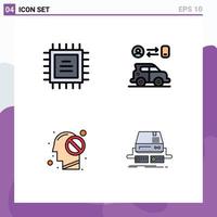 Pack of 4 creative Filledline Flat Colors of chip closed car technology console Editable Vector Design Elements