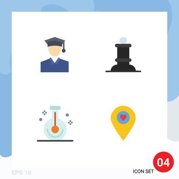 Modern Set of 4 Flat Icons and symbols such as cap research bishop beaker heart Editable Vector Design Elements