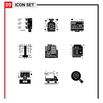 grupo de 9 signos y símbolos de glifos sólidos para elementos de diseño vectorial editables del proceso de arquitectura seo de construcción creativa vector