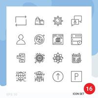 Group of 16 Modern Outlines Set for cd user shinning avatar man Editable Vector Design Elements