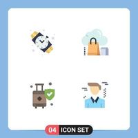 Editable Vector Line Pack of 4 Simple Flat Icons of hand watch luggage cloud bag suitcase Editable Vector Design Elements