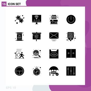 Universal Icon Symbols Group of 16 Modern Solid Glyphs of power electronics book devices open Editable Vector Design Elements