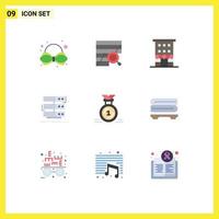 User Interface Pack of 9 Basic Flat Colors of database storage graph server shop front Editable Vector Design Elements