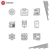 Group of 9 Modern Outlines Set for house costs suitcase budget graph Editable Vector Design Elements