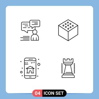 4 Universal Line Signs Symbols of chat smart user edge entertainment Editable Vector Design Elements