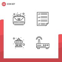 Set of 4 Modern UI Icons Symbols Signs for business corona bag document king Editable Vector Design Elements