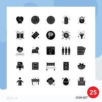 Pictogram Set of 25 Simple Solid Glyphs of shopping lock donut paint art Editable Vector Design Elements