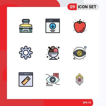 9 Thematic Vector Filledline Flat Colors and Editable Symbols of cafe setting message gear apple Editable Vector Design Elements
