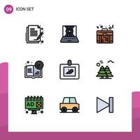 Filledline Flat Color Pack of 9 Universal Symbols of diagnostics cd technology education book Editable Vector Design Elements