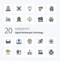 20 Digital Marketing And Technology Line Filled Color icon Pack like think technology machine eyetap eye vector