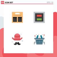 Editable Vector Line Pack of 4 Simple Flat Icons of bag day frame two basket Editable Vector Design Elements