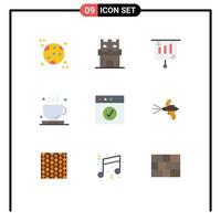 Set of 9 Modern UI Icons Symbols Signs for complete tea business office coffee Editable Vector Design Elements