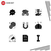 Mobile Interface Solid Glyph Set of 9 Pictograms of plumbing pipes business growth mechanical news Editable Vector Design Elements