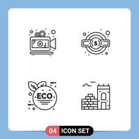 Set of 4 Modern UI Icons Symbols Signs for camera green leaf gear service legal brick Editable Vector Design Elements
