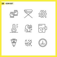 Set of 9 Vector Outlines on Grid for hemisphere brain arrows weather temperature Editable Vector Design Elements