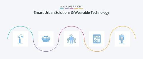 Smart Urban Solutions And Wearable Technology Blue 5 Icon Pack Including heart. monitoring. wind. science. data vector