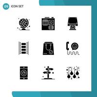 Set of 9 Modern UI Icons Symbols Signs for package commerce data storage check film reel Editable Vector Design Elements