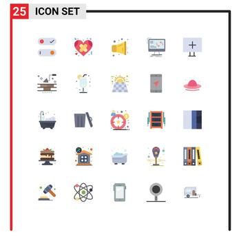 25 colores planos vectoriales temáticos y símbolos editables de elementos de diseño vectorial editables de sincronización de datos de megáfono de computadora de alerta vector