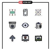 Pack of 9 creative Filledline Flat Colors of security camera huawei complex app Editable Vector Design Elements