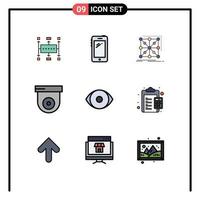 paquete de 9 colores planos creativos de línea de llenado de elementos de diseño vectorial editables de la aplicación compleja huawei de la cámara de seguridad vector