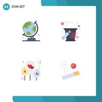 Universal Icon Symbols Group of 4 Modern Flat Icons of globe heart trip color no Editable Vector Design Elements