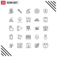 Group of 25 Lines Signs and Symbols for brain multimedia tool media wood Editable Vector Design Elements