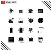 16 Universal Solid Glyph Signs Symbols of lab small cake plant farm Editable Vector Design Elements