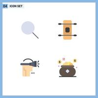 Set of 4 Vector Flat Icons on Grid for instagram virtual reality longboard head investment Editable Vector Design Elements