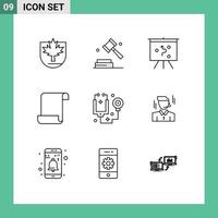 9 iconos creativos, signos y símbolos modernos de herramientas, tablero de atención médica, registro médico, elementos de diseño vectorial editables vector
