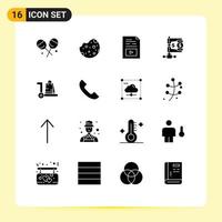 Group of 16 Solid Glyphs Signs and Symbols for bag market file income business Editable Vector Design Elements