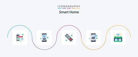 Smart Home Flat 5 Icon Pack Including security. monitoring. view. mobile. tv remote vector