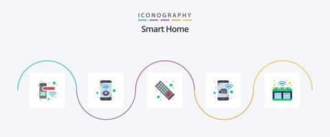 Smart Home Flat 5 Icon Pack Including security. monitoring. view. mobile. tv remote vector