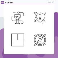 4 Creative Icons Modern Signs and Symbols of disease grid medicine key yin yang Editable Vector Design Elements