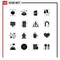 Pictogram Set of 16 Simple Solid Glyphs of factory building card computer route Editable Vector Design Elements
