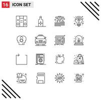 Universal Icon Symbols Group of 16 Modern Outlines of setting control plastic brain idea Editable Vector Design Elements